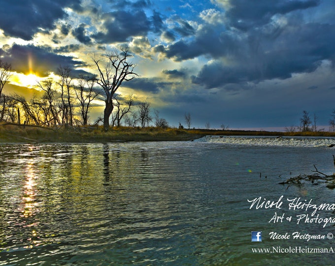 James River Spillway Sunset Milltown South Dakota Metal Print Photo by Nicole Heitzman