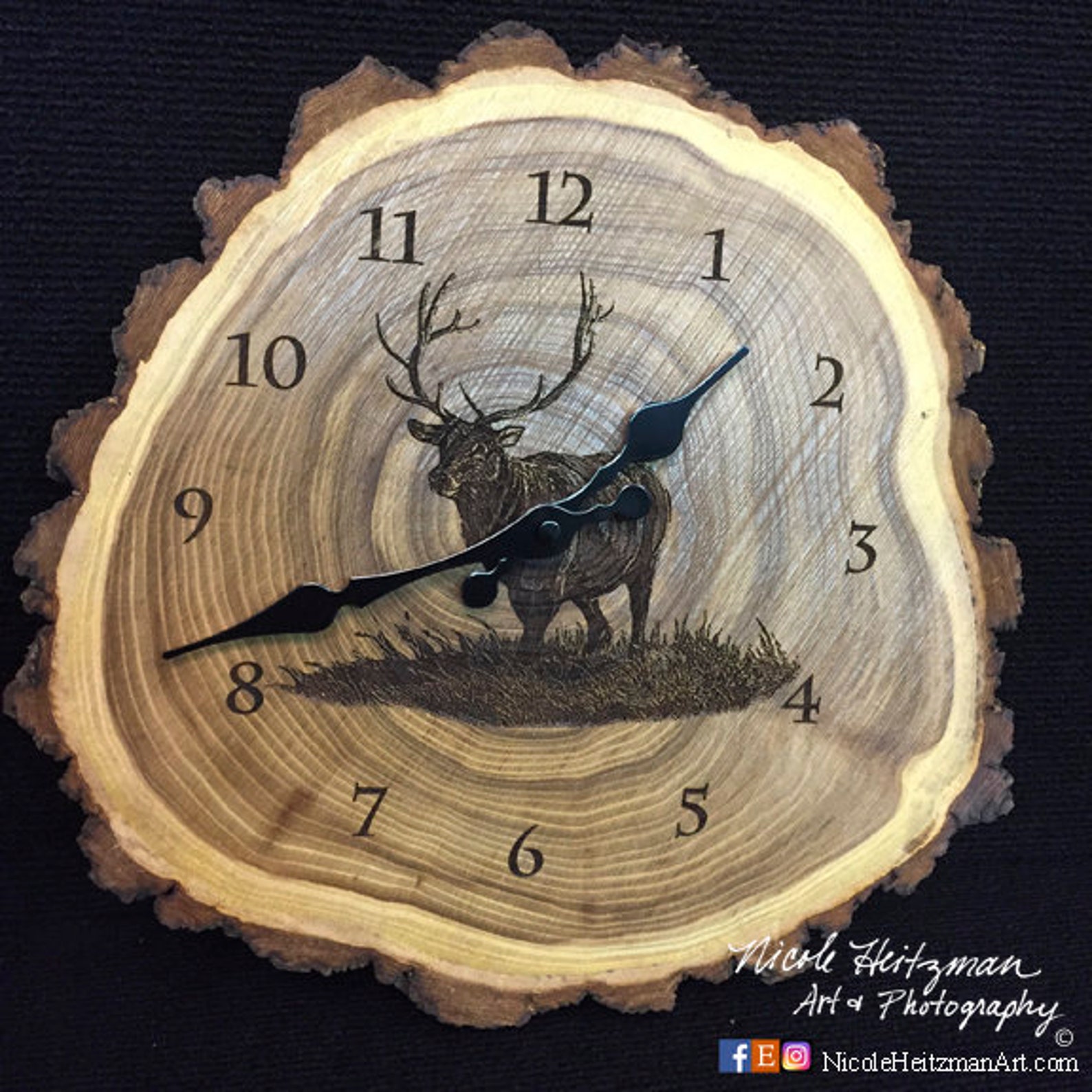 Engraved Wood Clock Elk Art Elk Clock Wildlife Art Etsy