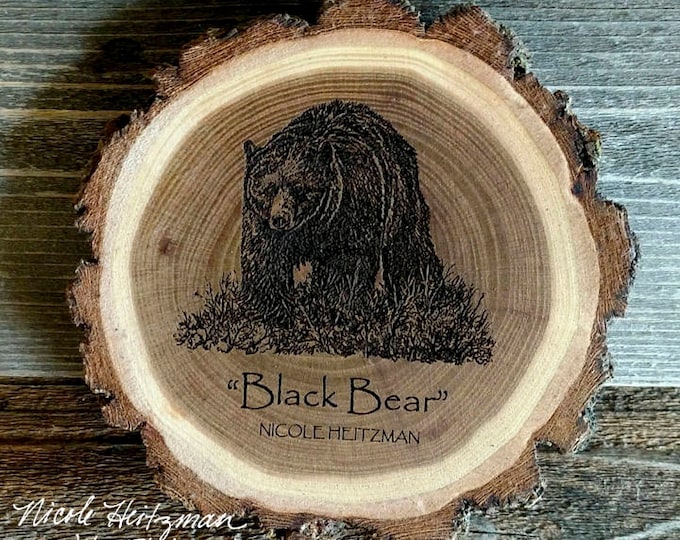 Black Bear Wood Coaster Bear Art Father's Day Gift for men Dad Wooden Coaster Christmas Gifts Man cave Decor Lodge Decor by Nicole Heitzman