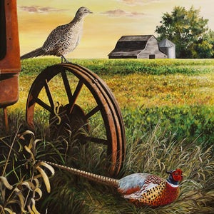 On the lookout Canvas print Pheasant Art Print Pheasant Painting Pheasant Hunting Gift for men Dad Farm Print Wildlife Art Nicole Heitzman