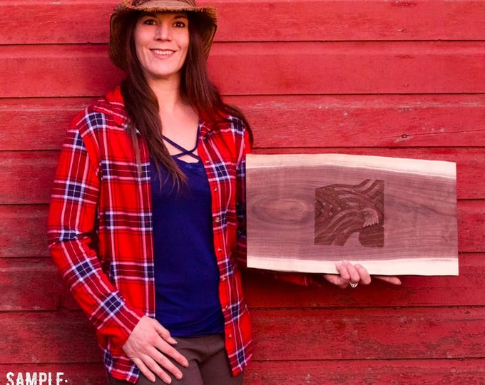 America USA Eagle Art Engraved Black Walnut Wood Charcuterie Cutting Board Gift for Dad men Soldier Lodge Cabin Man Cave Decor by Heitzman