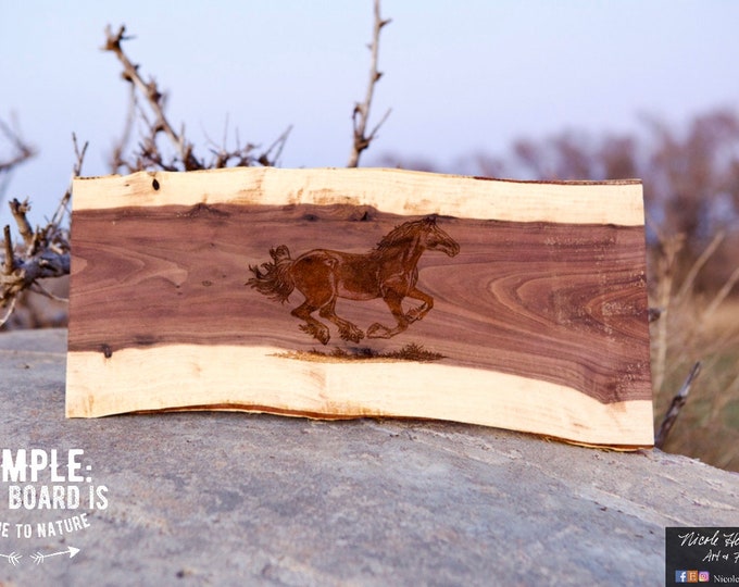 Running Horse Engraved Charcuterie Cutting Board Black Walnut Western art gift for farmer rancher farming Art farmhouse decor Horse lover