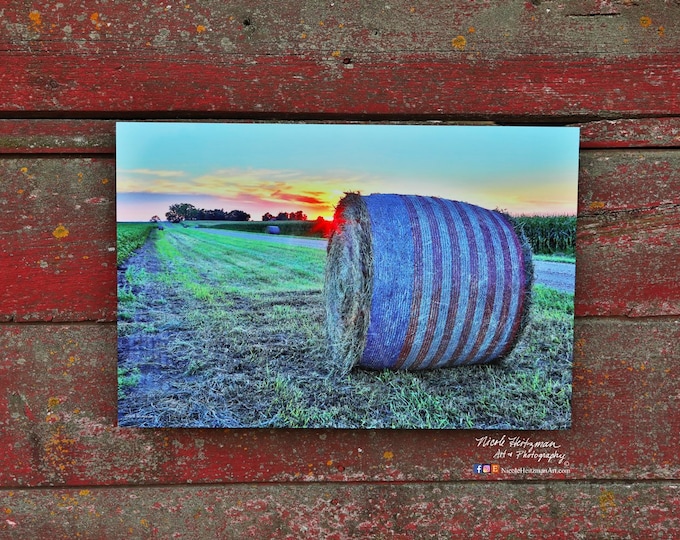 America USA Bale patriotic country life farming  baling Red white and blue South Dakota sunset photography by Nicole Heitzman