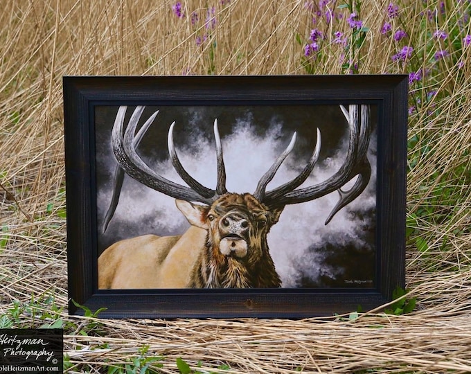 The Legend bull Elk painting Wildlife Art Father's Day gift for Dad hunter Elk Hunting Limited Edition Canvas Giclee print Nicole Heitzman