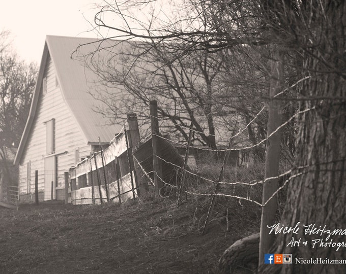 Barn Photo Black and White Photography Metal Print Rustic Fence photography Farm Photo Gift for farmer Dad Men Barn Print by Nicole Heitzman