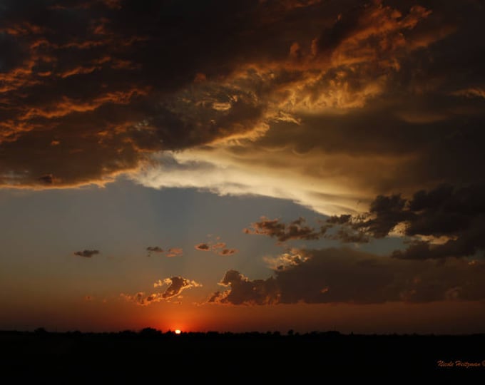 Sunset Photography Cloudy skies Scenic Decor Orange Sunset Sky Mother's Day gift for her South Dakota Metal Print Photo by Nicole Heitzman