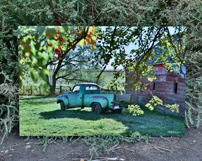 Studebaker Old Truck Fall country farm scenery Barn South Dakota Metal Print photography by Nicole Heitzman