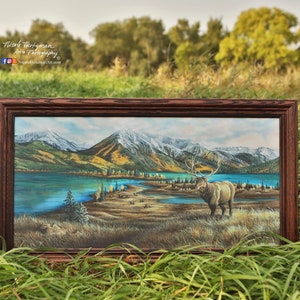 Back Country Guardian Elk Print Elk painting Elk Art Canvas Giclee Print Mountain Scenery Father&#39;s Day gift for him dad by Nicole Heitzman