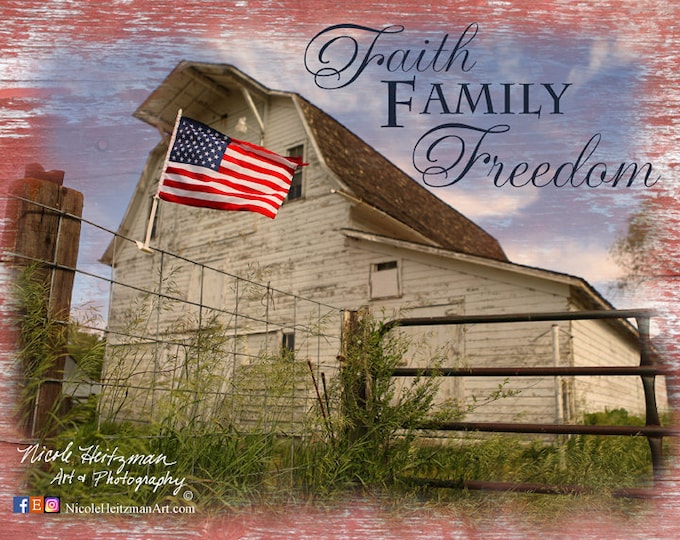 America-Faith Family Freedom-Hardbaord Photo Saying