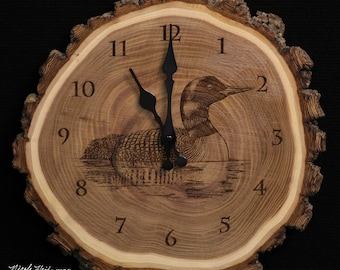 Loon Art engraved Wood Clock Father's Day gift for Dad men Waterfowl Art Loon decor Lodge Cabin Man Cave Rustic Decor by Nicole Heitzman