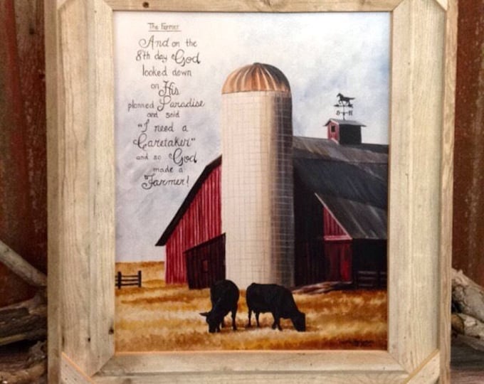 Farmer saying fathers day gift for dad Farm print Farming Art Barn Farm painting Cow Art Cattle Painting Barn Art gift for men Silo Farm sce