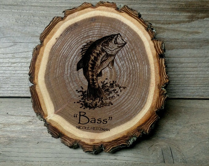 Father's Day Gift for men Dad Christmas gift Fishing gifts largemouth Bass Art Wood Coasters Lodge Cabin Man Cave Decor Fish Art by Heitzman