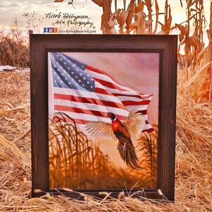 Dakota Freedom Pheasant Print USA America Flag Art Pheasant Painting Wildlife art Man Cave Art Limited Edition Canvas print Nicole Heitzman