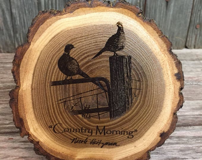 Country Morning Pheasant Coaster Father's Day Gift for men Pheasant hunting Art Lodge decor Cabin Man Cave Decor Wood Coaster