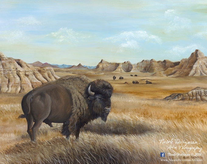 Roaming the Badlands Art Buffalo Painting Father's Day gift Buffalo Print Bison Art Buffalo Decor Gift for men South Dakota Art Canvas print