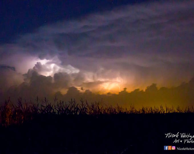 Country Farm Scenery Corn Field Photo Thunderstorm Photography Storm Photo South Dakota Photography Lightning Photography by Nicole Heitzman