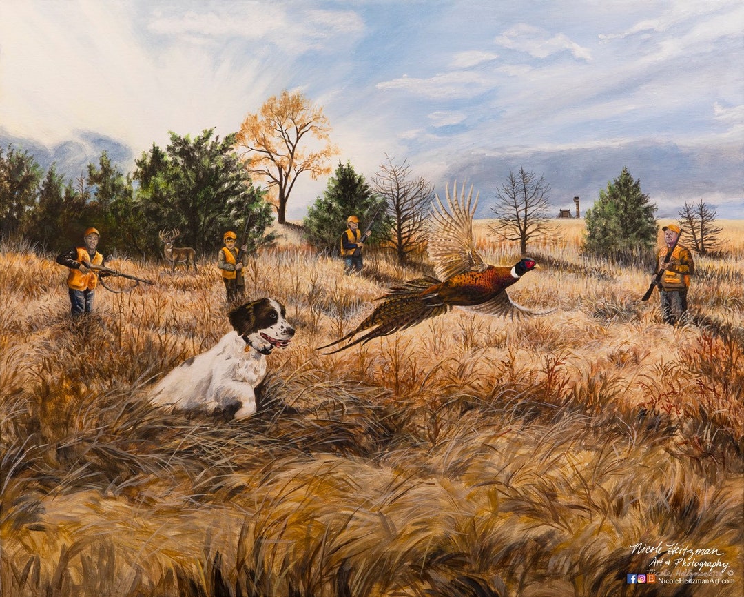 Stories From the Field Ringneck Pheasant Hunting Art Painting