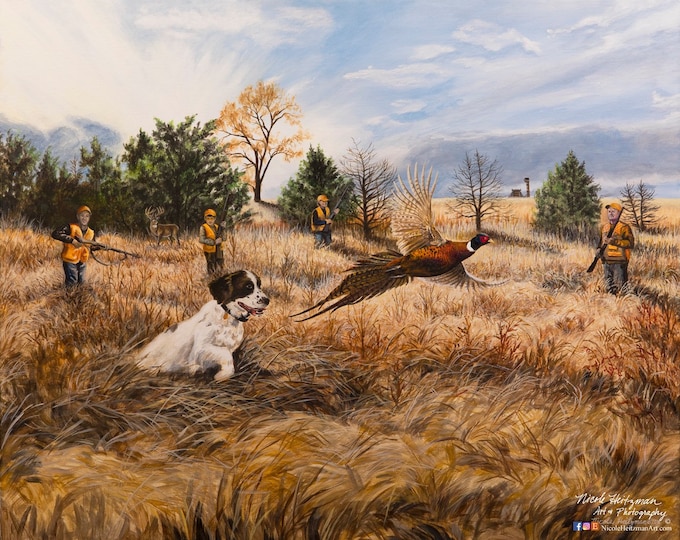 Stories from the Field Ringneck Pheasant Hunting Art Painting Father's Day Gift for men Dad hunter Wildlife Art Canvas Print Nicole Heitzman