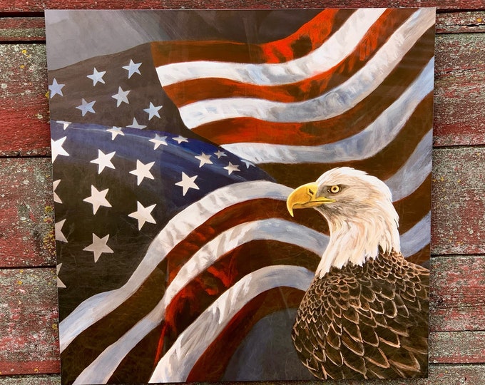 ”Undivided” Eagle & USA Flag Metal Art Print by Nicole Heitzman