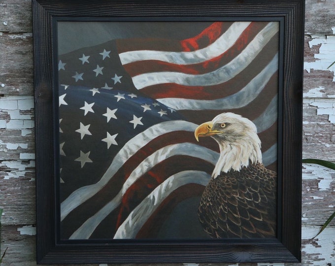 Undivided Eagle art Flag Patriotic USA painting America Gift for soldier men women Wildlife Art Canvas wrap Print Nicole Heitzman