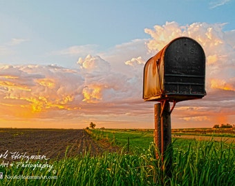 Farm Photo Old Mailbox Photography HDR Photography Rural Country Scenery Country Decor Silo Farm Scene Summer Photography by Nicole Heitzman