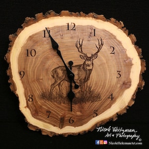 Mule Deer Engraved Wood Clock deer hunting art  Wildlife art Father's Day gift for Dad men hunter decor Cabin Art Man cave