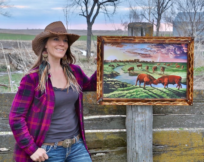 Thunder on the Prairie Red Angus bulls cattle painting Art print livestock farm painting Father's Day Gift for men farmer dad Canvas Print