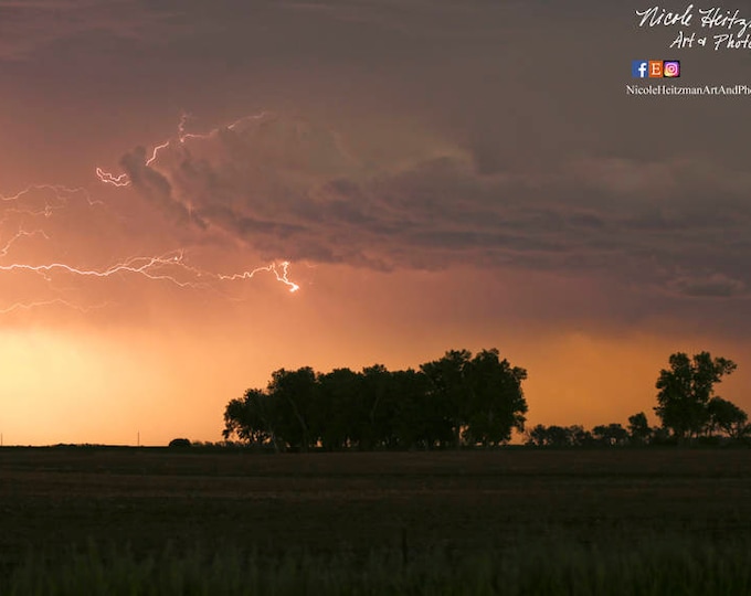 Father's Day gift for dad him Lightning Thunderstorm Photography Storm Photo Man Cave Garage Art South Dakota HDR Photo by Nicole Heitzman