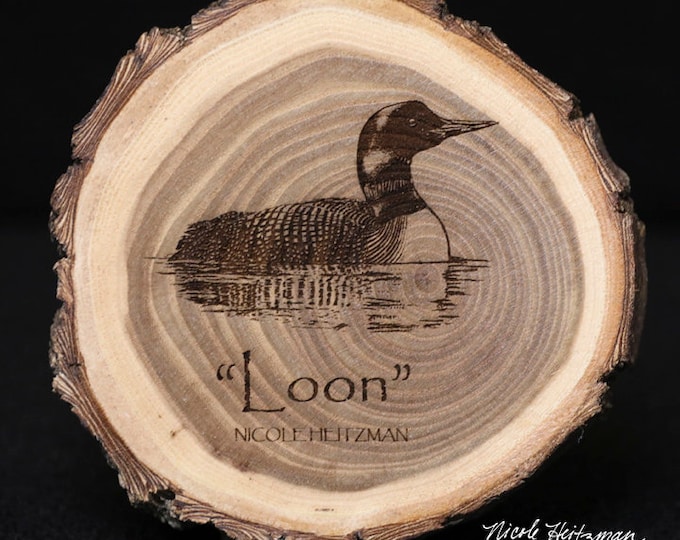 Loon Art Wood Coaster Father's Day gift for Dad men Waterfowl Art Wildlife Art Lodge Cabin Decor Man Cave Rustic Decor by Nicole Heitzman