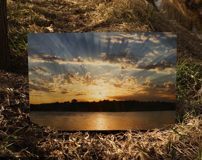 River Sunset Reflection Gift for her him Cabin Decor Fishing Decor Sunset Scenery Sun Rays Photo South Dakota Metal Print by Nicole Heitzman