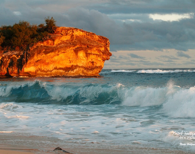 Hawaii Shipwreck Beach Cliff Kauai Beach Photography Ocean Scenery Beach Decor Teal decor Ocean Waves Photo Sand Photo by Nicole Heitzman