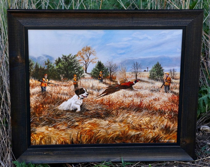 Stories from the Field Ringneck Pheasant Hunting Art Painting Father's Day Gift for men Dad hunter Wildlife Art Canvas Print Nicole Heitzman