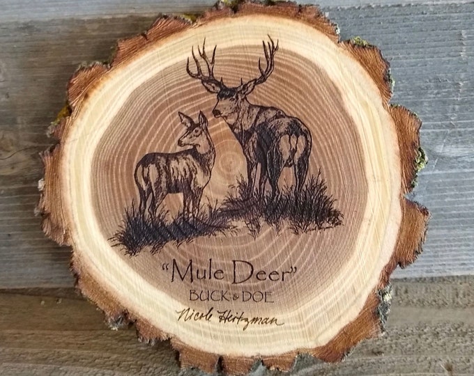 Mule deer art engraved wood coaster art Father's Day Gift for men dad Deer Coaster Deer Art Man Cave Wildlife art Decor Cabin Lodge Decor