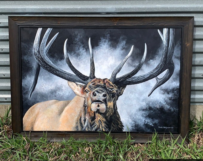 The Legend bull Elk painting Wildlife Art Father's Day gift for Dad hunter Elk Hunting Limited Edition Canvas Giclee print Nicole Heitzman