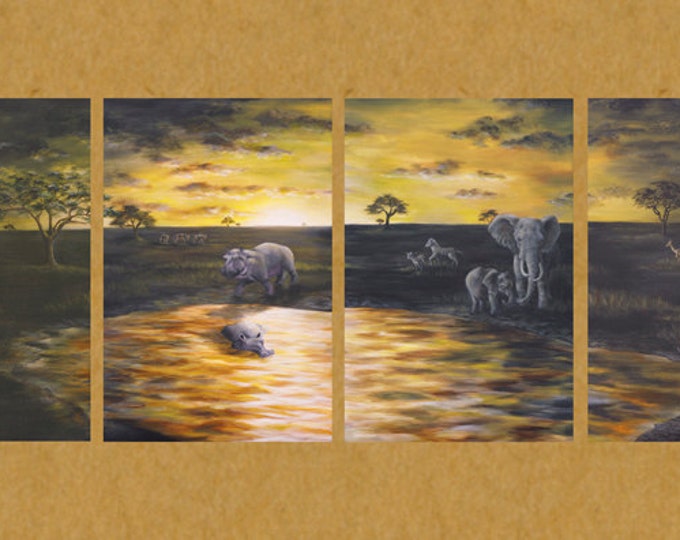 Safari Art African Savanna Elephant Art Zebra art Rhinocerous art Giraffe Art Lion art Scanning the Savanna Paintings by Nicole Heitzman