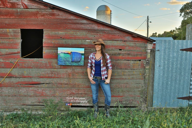 America USA Bale patriotic country life farming baling Red white and blue South Dakota sunset photography by Nicole Heitzman