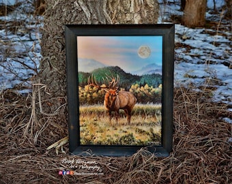 Last Call Elk Print Elk Art Elk Painting Gift for Men  Elk Hunting Moon Art Acrylic Painting Limited Edition Canvas print by Nicole Heitzman