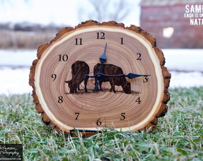 Angus Cattle Art Engraved Wood Clock art Father's Day gift for Dad men farmer livestock Art Man cave farming art