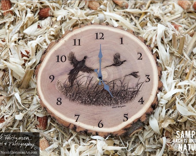 Pheasant hunting gift art Engraved Wood Clock Pheasant Art Pheasant Clock Wildlife art Father's Day gift for Dad men Lodge Cabin Man cave