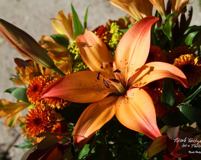 Yellow Orange Flower Photography Lilies Photo Orange Flower Bouquet Country Decor Mother's Day Gift for Mom her Summer wild flowers photo