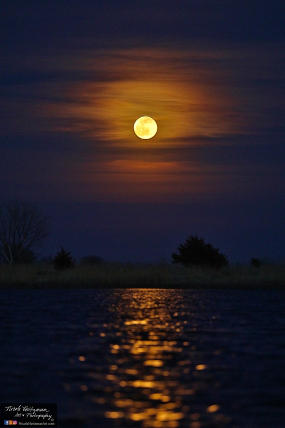 Full Moon Photography Reflection Photo Night Moonlight Metal Print