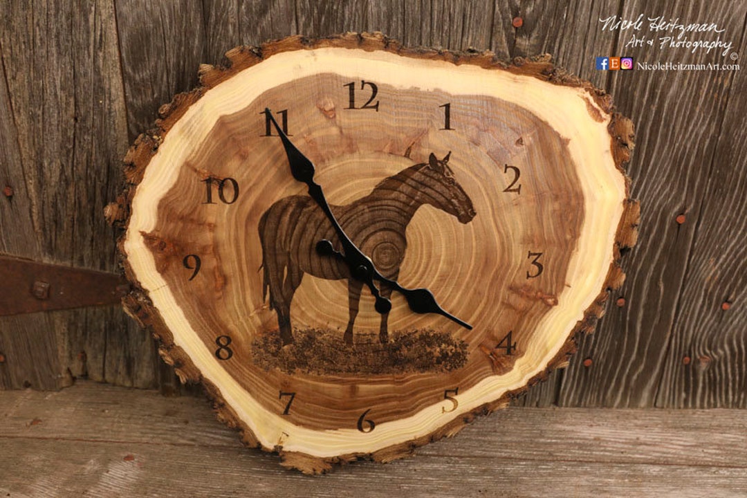 Horse Clock Art Engraved Wood Clock Horse Art Western Art Father's Day Gift for Dad Men Farmer