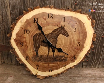 Horse clock Art Engraved Wood Clock Horse art Western art Father's Day gift for Dad men farmer rancher farming Art farmhouse decor ranch art