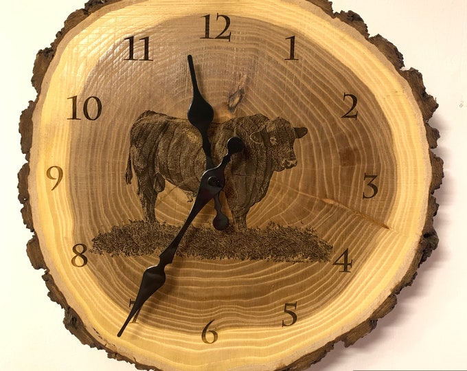 Angus Bull Art Engraved Wood Clock Angus Clock Cattle clock art Father's Day gift for Dad men farmer livestock Art Man cave farming art