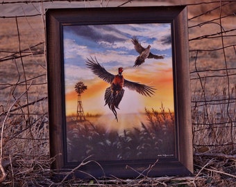Wings in the Wind Pheasant painting Wildlife Art Pheasant hunting Gift for men Dad hunter  Windmill Print