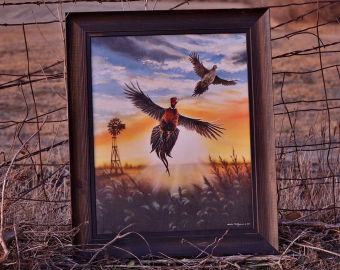 Wings in the Wind Pheasant painting Father's Day Gift Pheasant hunting art Gift for men Dad hunter Game Bird Wildlife Art Windmill Print