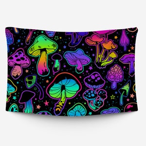 Trippy Blacklight Tapestry, trippy tapestry, blacklight poster, mushroom decor, College UV reactive art