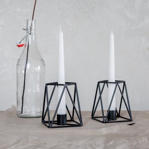 Candle stick holder set of 2psc, Scandinavian Design Candle Holder, Taper Candle Holder, black metal, Boho candlestick, Design Table Decor