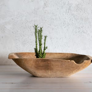 Antique Wooden Dough Bowl – Large Hand Carved Trough, Wabi-Sabi Rustic Bread Bowl, Primitive Farmhouse Centerpiece, Vintage Wood Decor