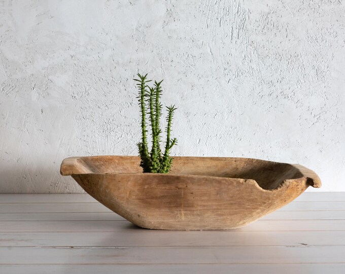 Antique Wooden Dough Bowl – Large Hand Carved Trough, Wabi-sabi Rustic ...